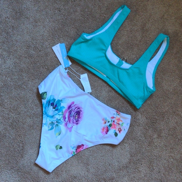 Cupshe aqua zip and floral bikini - Picture 3 of 5
